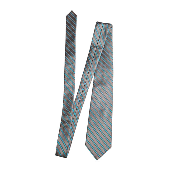 Express Design Studio Gray Aqua Blue Striped Silk Blend Tie NWT Men’s Necktie - Picture 4 of 6